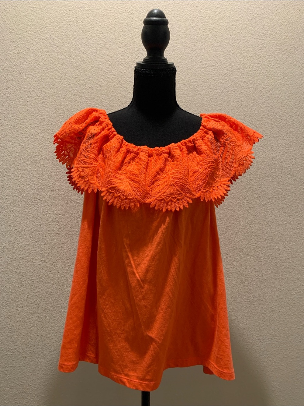 a new day Orange Off-Shoulder Lace Trim Blouse (Size XXL)